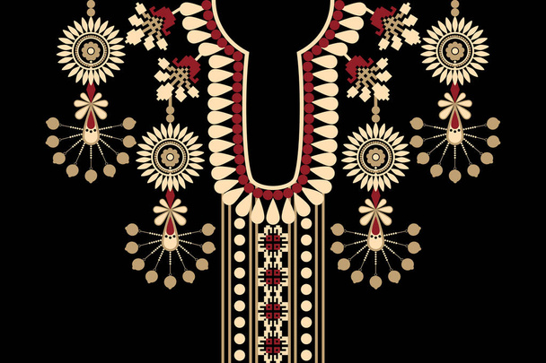 Mooie figuur tribal Indiase ketting bloemmotief traditioneel op zwarte achtergrond.Azteekse stijl borduurwerk abstracte vector illustratie.ontwerp voor getextureerde, stoffen, kleding, mode vrouwen dragen. - Vector, afbeelding
