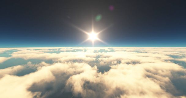 volare sopra nuvole paesaggio tramonto. Illustrazione rendering 3d - Foto, immagini