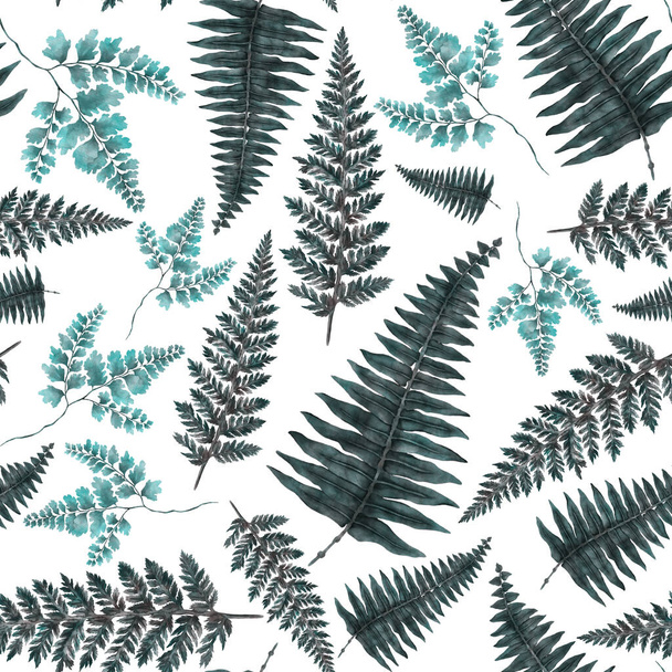 Watercolor seamless pattern with fern leaves. Foliage decoration. Vintage botanical exotic illustration wallpaper. - Foto, immagini