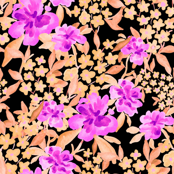 Akvarel bezešvný vzor s jarní květinové kytice. Ročník botanické ilustrace. Elegantní dekorace na jakýkoliv design. Módní tisk s barevnými abstraktními květinami. Textura akvarelu. - Fotografie, Obrázek