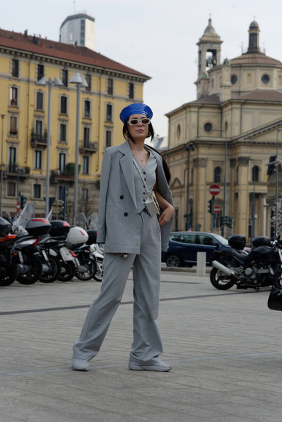 Streets of Milan during Fashion Week - February 2022 - Before Max Mara fashion show - Valokuva, kuva