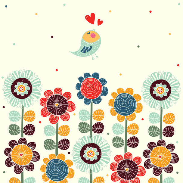 Cartão com pássaro e flores
. - Vetor, Imagem