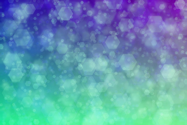 Streszczenie tła z gradientem harmonicznym koloru niebieskiego i zielonego oraz bokeh w kształcie sześciokąta. - Zdjęcie, obraz