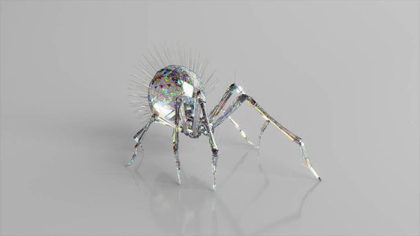 Il ragno diamante. Il concetto di natura e animali. Poly basso. Colore bianco. Illustrazione 3d. Illustrazione 3D di alta qualità - Foto, immagini