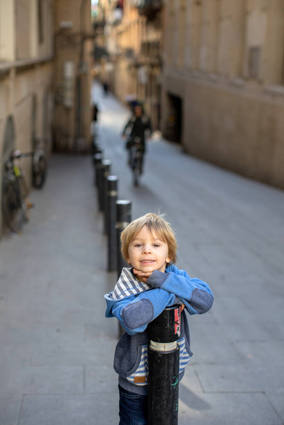 Cute little children tourists admiring Barcelona city, family travel with kids in Spain - Fotografie, Obrázek