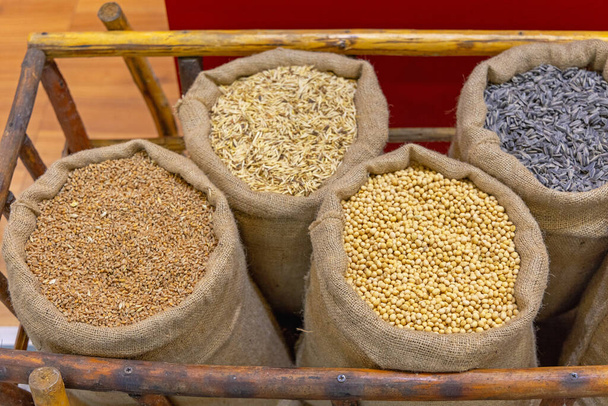 Beans Grains Seeds Agriculture Farm Harvest in Sacks - 写真・画像