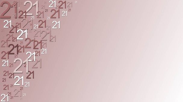 Tarjeta de felicitación con espacio para su texto o firma - disposición de múltiples números 21 en diferentes tamaños y tonos de rosa - Ilustración 3D - Foto, imagen