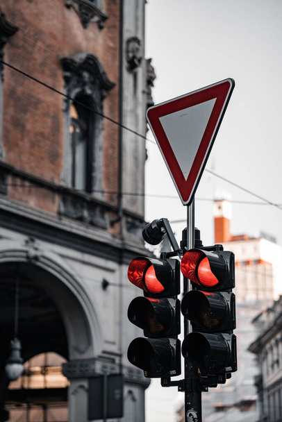 street sign with a red and white traffic signs - Foto, immagini