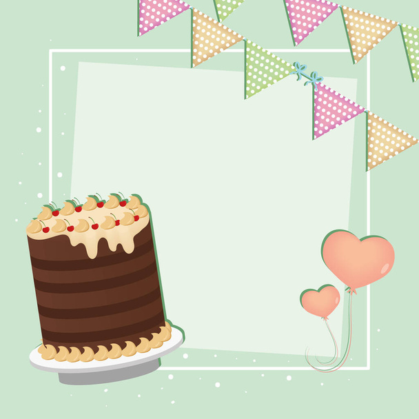 pastel de cumpleaños y corazones - Vector, imagen