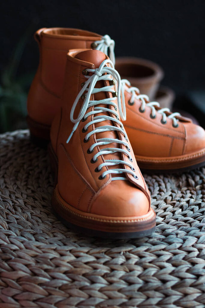 stylish shoes on a wooden background - Fotoğraf, Görsel