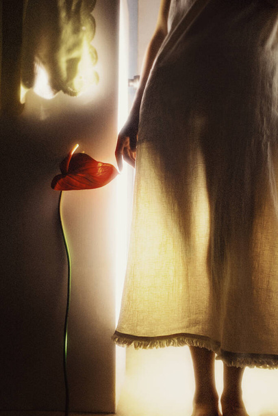 beautiful woman with a bouquet of light lamp - Фото, зображення