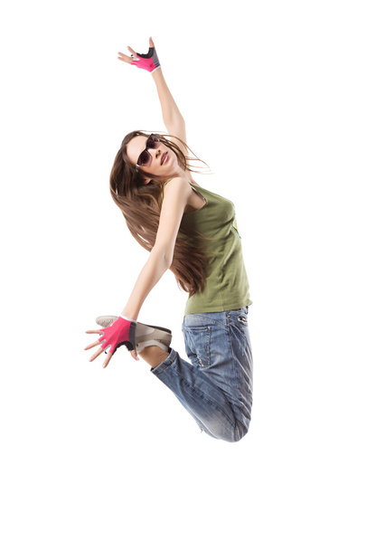 Modern hip-hop dance girl jumping on white - Valokuva, kuva