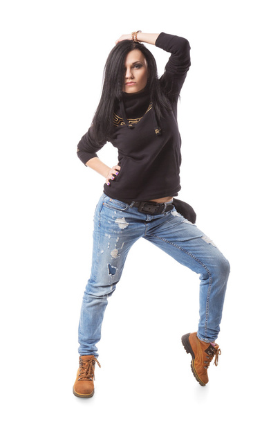 Modern hip-hop dance girl pose on isolated background - Foto, immagini