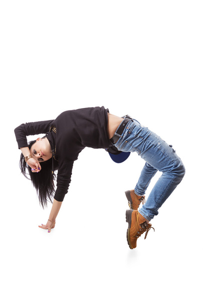 Moderno hip-hop dança menina ponte pose no fundo isolado
 - Foto, Imagem