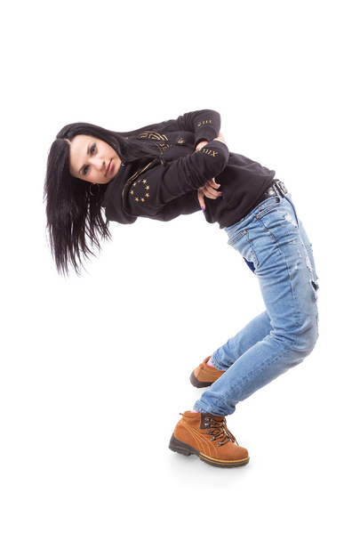 Modern hip-hop dance girl bending on isolated background - Foto, Imagem