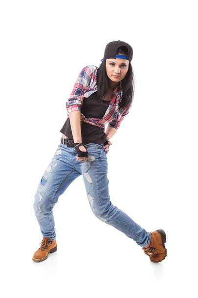 Modern hip-hop dance girl pose on isolated background - Фото, зображення