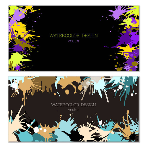 Splashes of paint of different colors. Blots. Bright unusual multicolored colorful watercolor background. Set of two templates - Vector, afbeelding