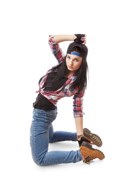 Modern hip-hop dance girl pose on isolated background - Foto, imagen