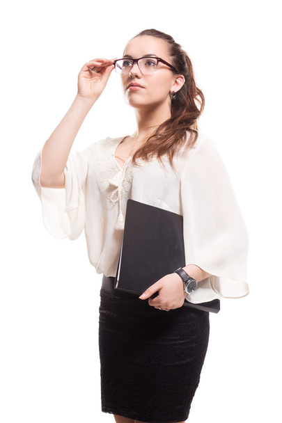 Business woman standing with document folder - Fotó, kép