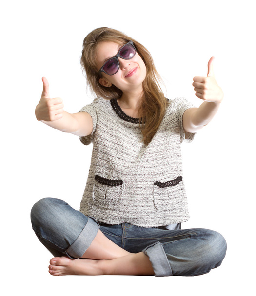 Girl sunglasses success isolated white - Zdjęcie, obraz