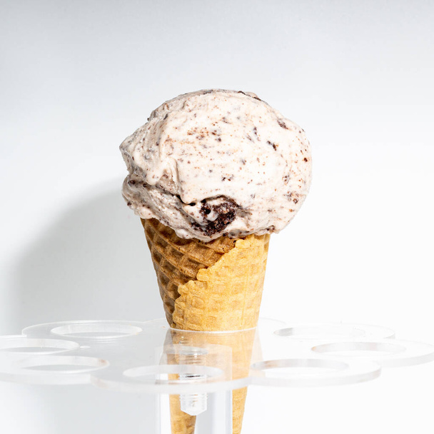 ice cream cone with a waffle cup on a white background - 写真・画像