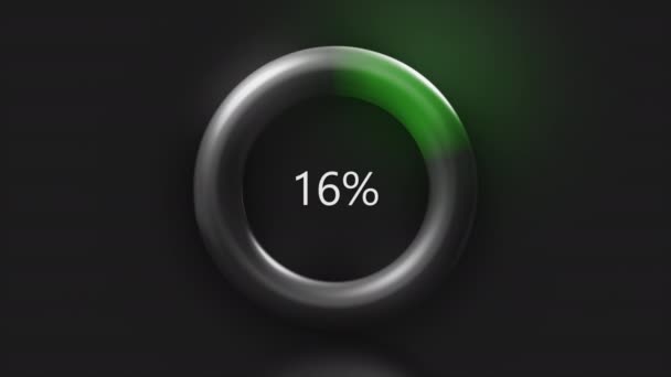 Grijze achtergrond. Beweging. De ring waarop de download liep met een groene schaduw van nul procent tot honderd. - Video
