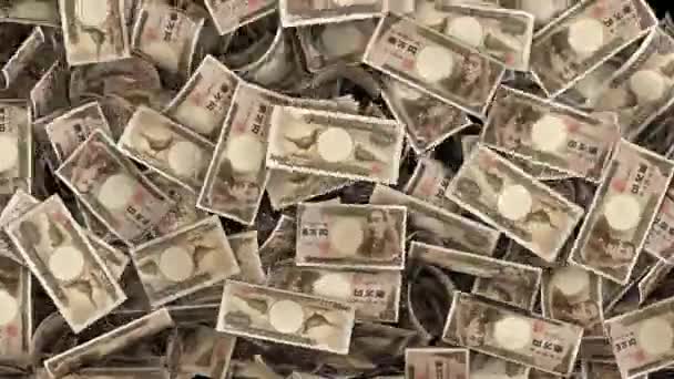 Putoavat Japanin jeni laskut rahaa täyttämällä näyttö ja tyhjennys Siirtyminen - Materiaali, video