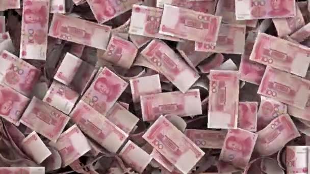 Падение китайского юаня приносит деньги заполняя экран и опустошая переход - Кадры, видео