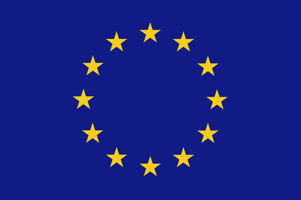 EU:n tai Eurooppa-neuvoston virallinen lippu ja keltakultaisten tähtien ja sinisen kentän taustan symboli. Euroopan unionin vektorilippu, kuva EPS 10 - Vektori, kuva