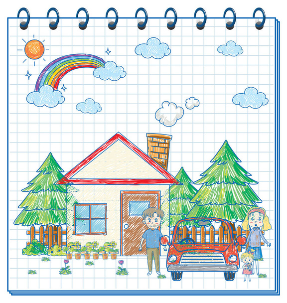 Un carnet avec un dessin de croquis doodle avec la couleur à l'illustration de la page couverture - Vecteur, image