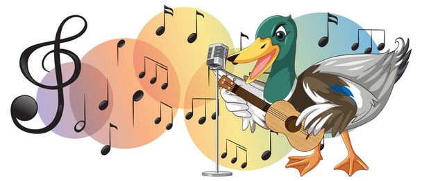 Die Ente spielt Gitarre, Ukulele mit Notenillustration - Vektor, Bild