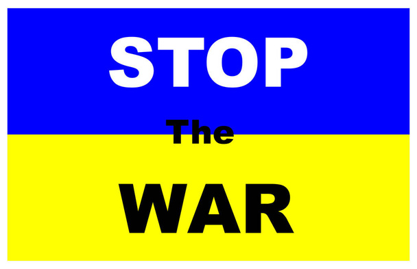 Detener el mensaje de guerra en un fondo azul y amarillo bandera ucraniana - Vector, Imagen