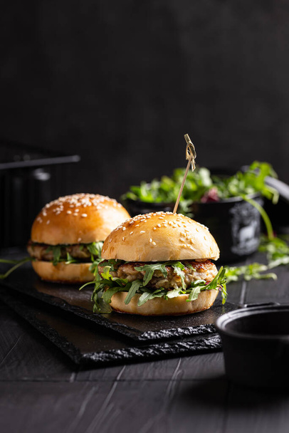 Dinner with chicken burgers - Photo, image