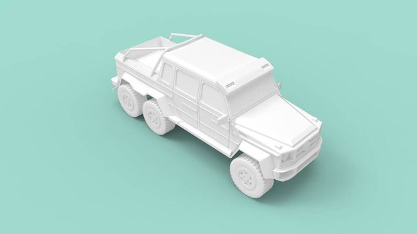 Representación 3D de una camioneta 6x6 camioneta de carga grande y vehículo de transporte todo terreno aislado en un fondo vacío. - Foto, Imagen