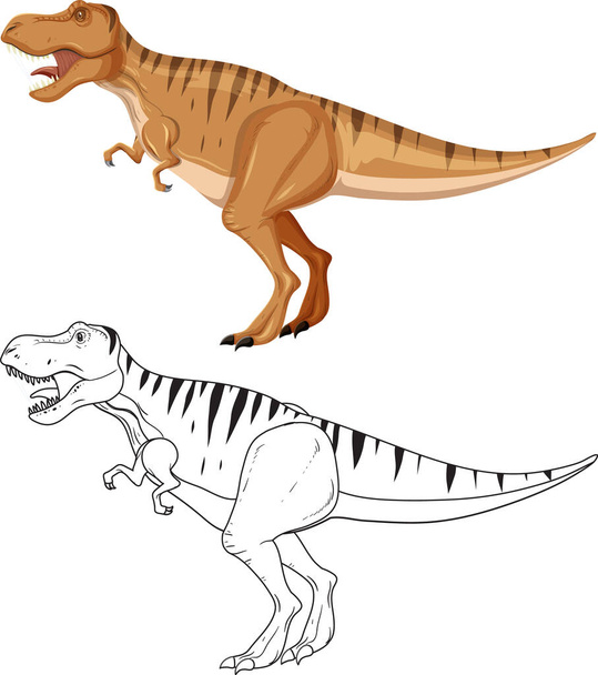 Dinosaurio Tyrannosaurus rex con su contorno de garabatos sobre fondo blanco ilustración - Vector, Imagen