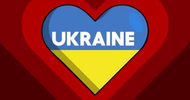 Kształt serca z Ukrainy tekst, niebieski i żółty bijący symbol miłości. Pozytywne emocje ożywione. 4k zapas wideo. - Materiał filmowy, wideo