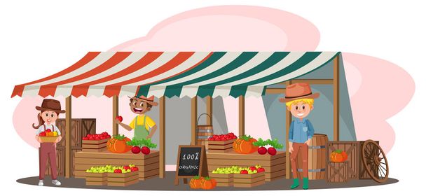 Concept de marché aux puces avec illustration de magasin de fruits - Vecteur, image