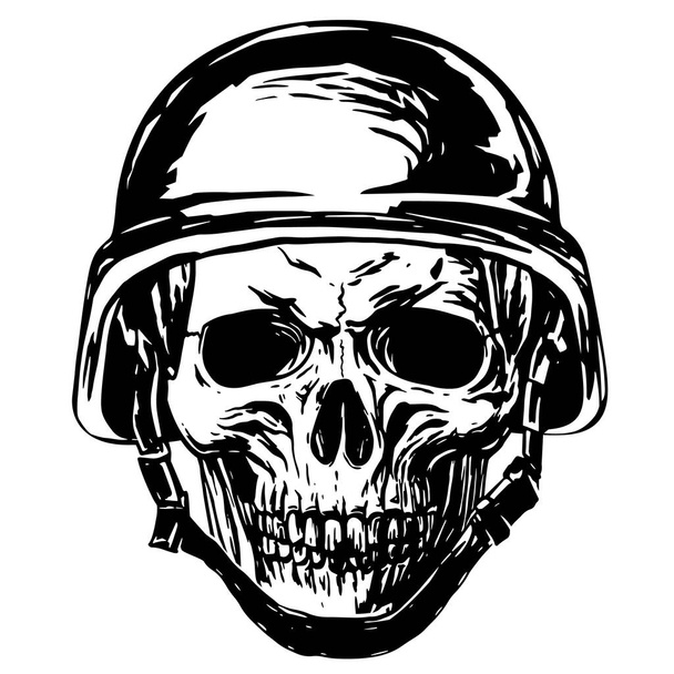 Skull vector illustration in military helmet isolated on white background - Vector, Image