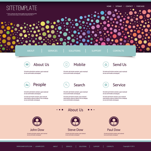 Website Template with Abstract Header Design - Colorful Dotted Pattern - Vector, Image