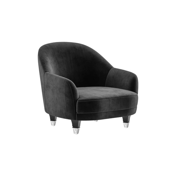 Классический стиль кресло ар-деко в черном бархате с черными и никель ноги изолированы на белом фоне с вырезкой дорожки. Серия мебели - Фото, изображение