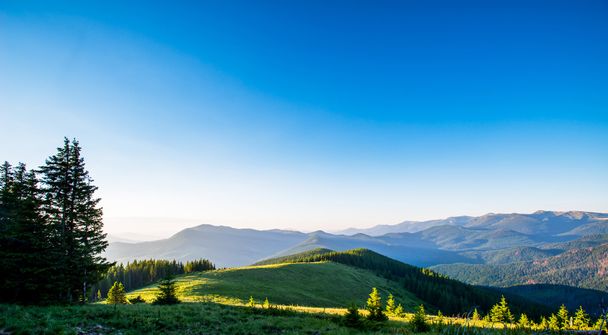 Blue sky and green hills - Фото, изображение