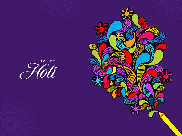 Colorful Arc Drops Coming Out From Color Gun (Pichkari) Against Purple Background For Happy Holi Celebration Concept. - Vecteur, image