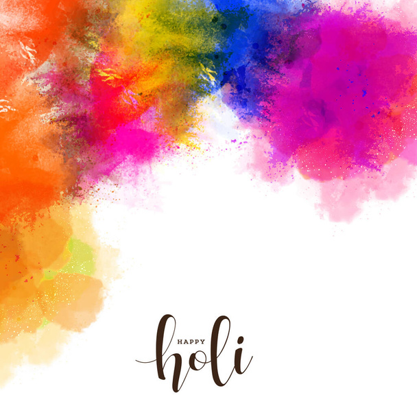 Χρώμα Splash Effect σε λευκό φόντο με Happy Holi γραμματοσειρά. - Διάνυσμα, εικόνα