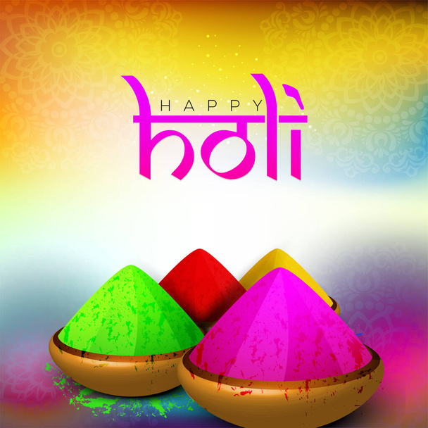 Indian festival of colours, Happy Holi concept with dry colour powder(gulal) in traditional pot on on colourful background. - Vektori, kuva