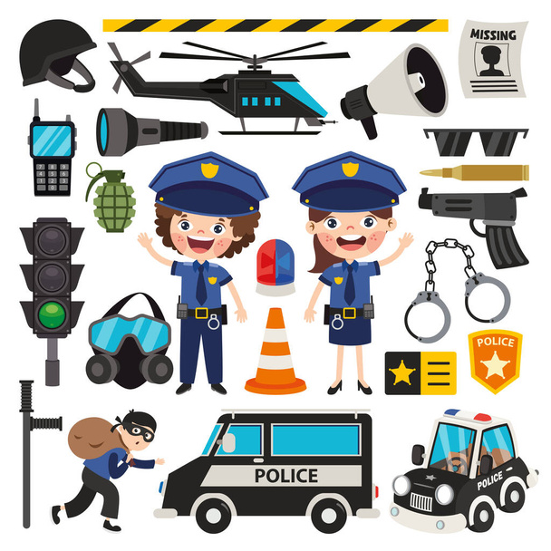 Conjunto de varios elementos de la policía - Vector, Imagen