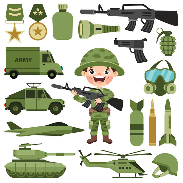 Conjunto de varios elementos del ejército - Vector, Imagen