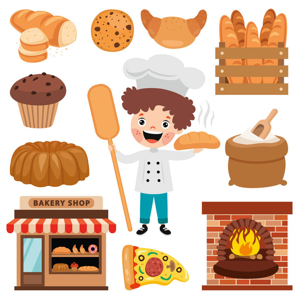 さまざまなパン屋の要素のセット - ベクター画像
