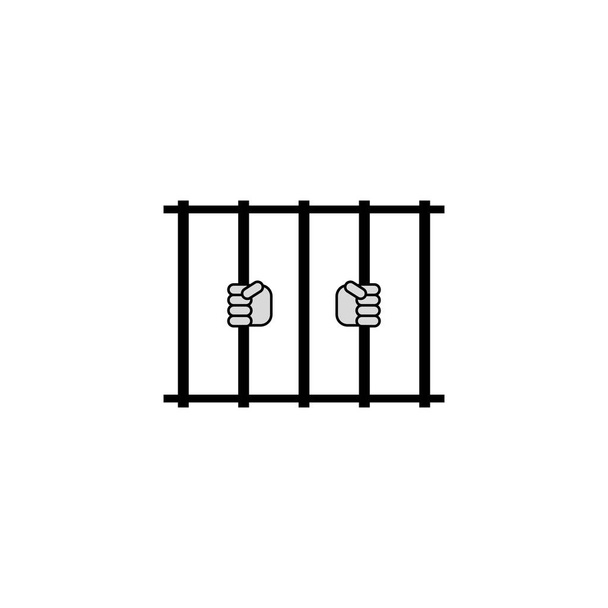 Börtönök ikonja. Börtönrácsot tartó fogvatartott kezek. Elszigetelt vektor illusztráció fehér alapon. - Vektor, kép