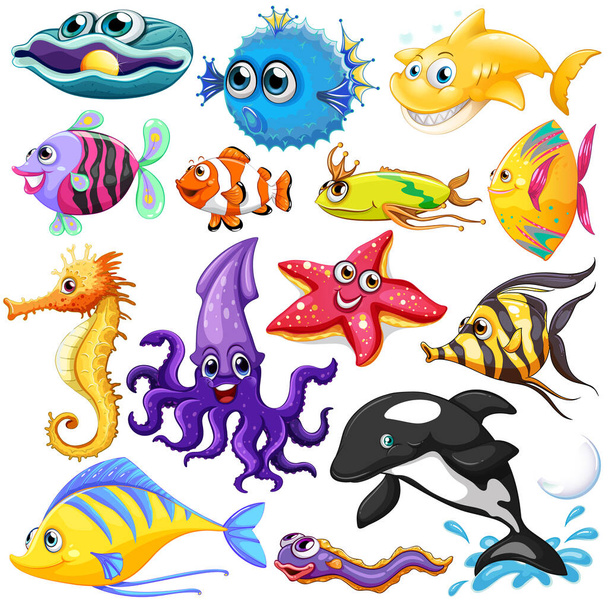 Diferentes tipos de animales marinos ilustración
 - Vector, Imagen
