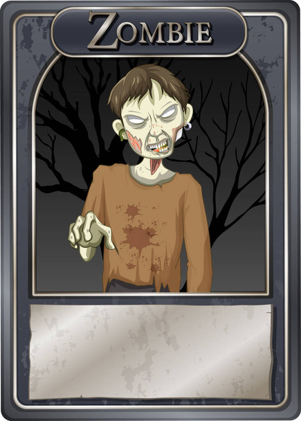 Εικονογράφηση προτύπου κάρτας παιχνιδιού χαρακτήρα ζόμπι - Διάνυσμα, εικόνα